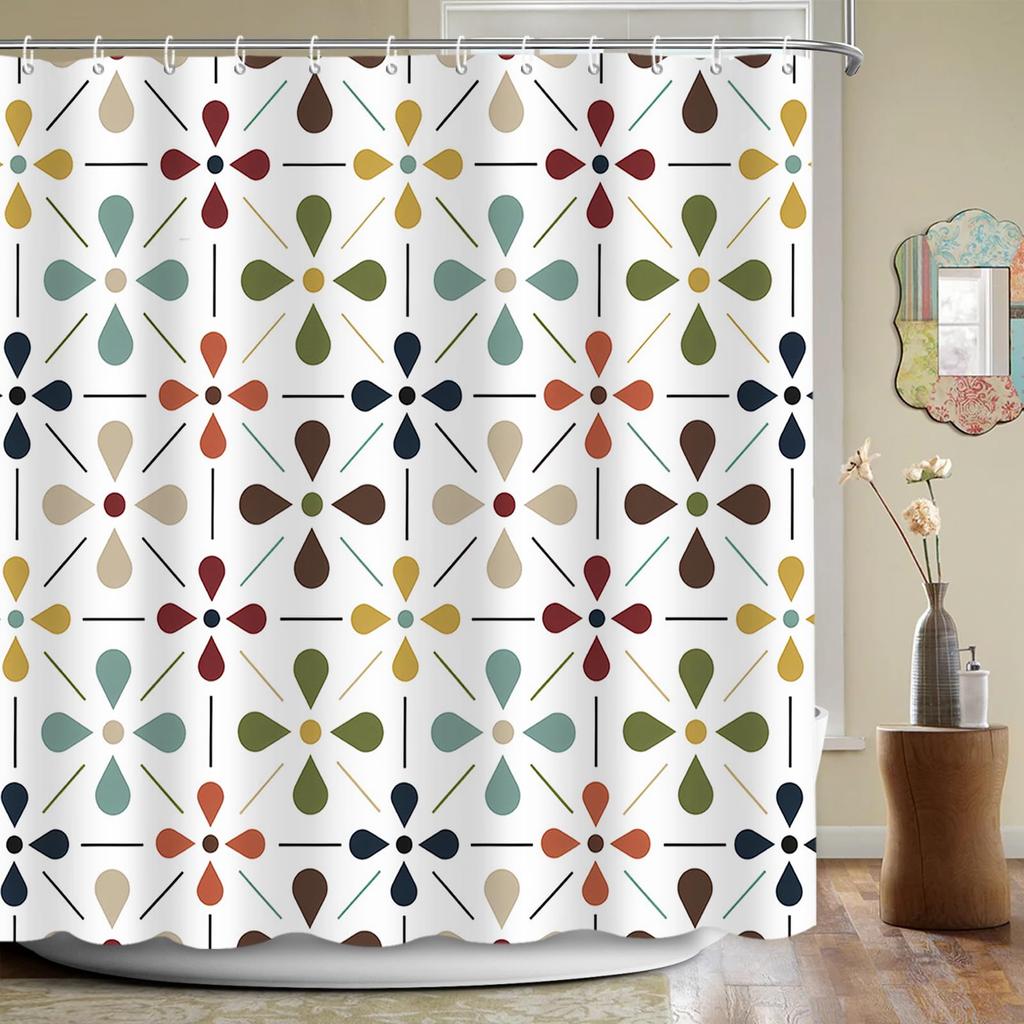 Шторка для душа в стиле Mid Century Modern, Геометрический абстрактный набор для декора ванной комнаты с крючками, Водонепроницаемый моющийся ретро-тканевый декор