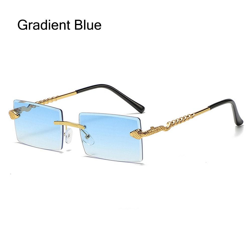 Trendy Rimless Snake-Shaped Metal Sunglasses Square Frame Frameless Street Shades Gradient Lens Sun Glasses For Women & Men