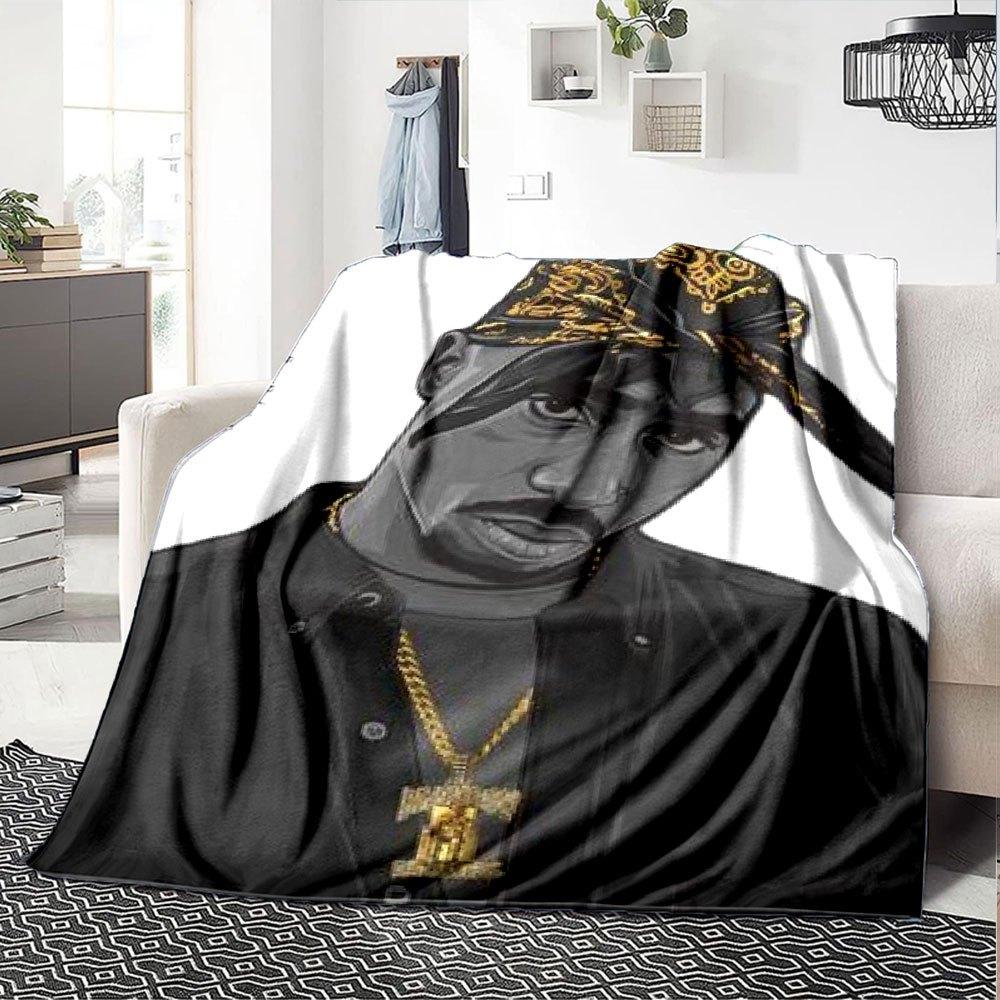 1pc 2PacHip Hop Blanket Soft Lightweight All Season Multi Purpose Throw for Sofa, Bed, Office & Picnics, French Style with Iconic Album Art & Quotes