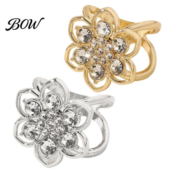 Sparkly Scarf Holder Rhinestone Flower Ring, Six Petal Clip Ring Sparkling for Women Shirts Silk Scarves Shawls Floral Accessory