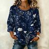 Женская повседневная блузка с круглым вырезом, рукавом три четверти, пэчворк-принтом, из льна и хлопка, легкий свободный топ для повседневной носки
