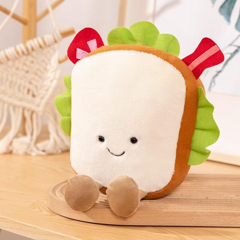 Cute Anime Food Doll Character Bread Plush Toy - Stuffed Soft Toy of Sandwich Pizza Taco French Fries for Kids Gift
