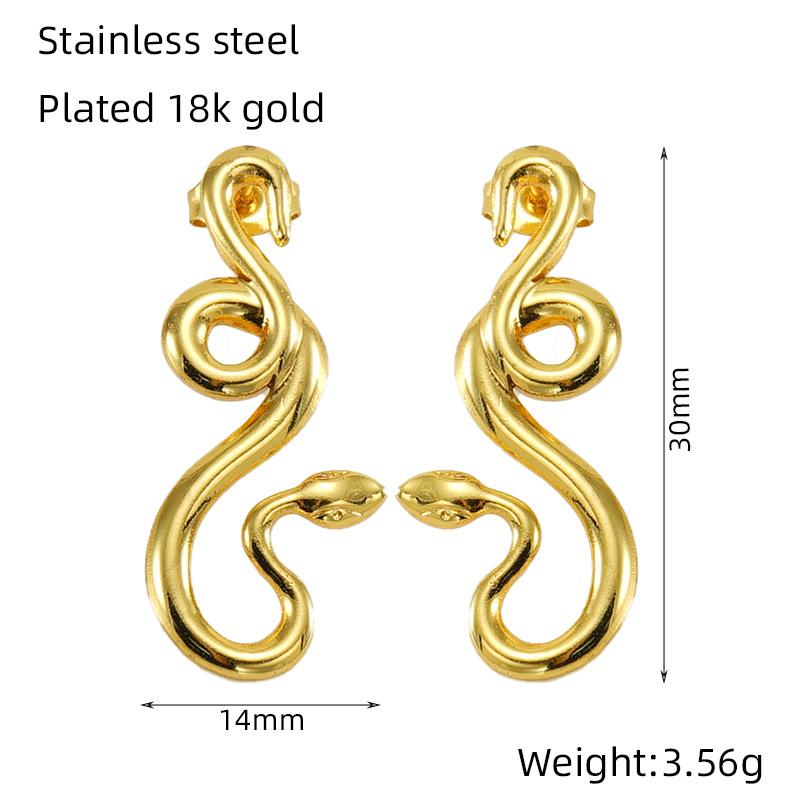 Gold Stainless Steel French Personality Snake Earrings Fashion Versatile Earrings Stud Earrings Women