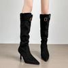 Women Knee High Heels Boots Sexy Pointed Toe Shoes 2025 Winter Trend Fashion Suede Walking Shoes Retro Goth Pumps Botas Mujer