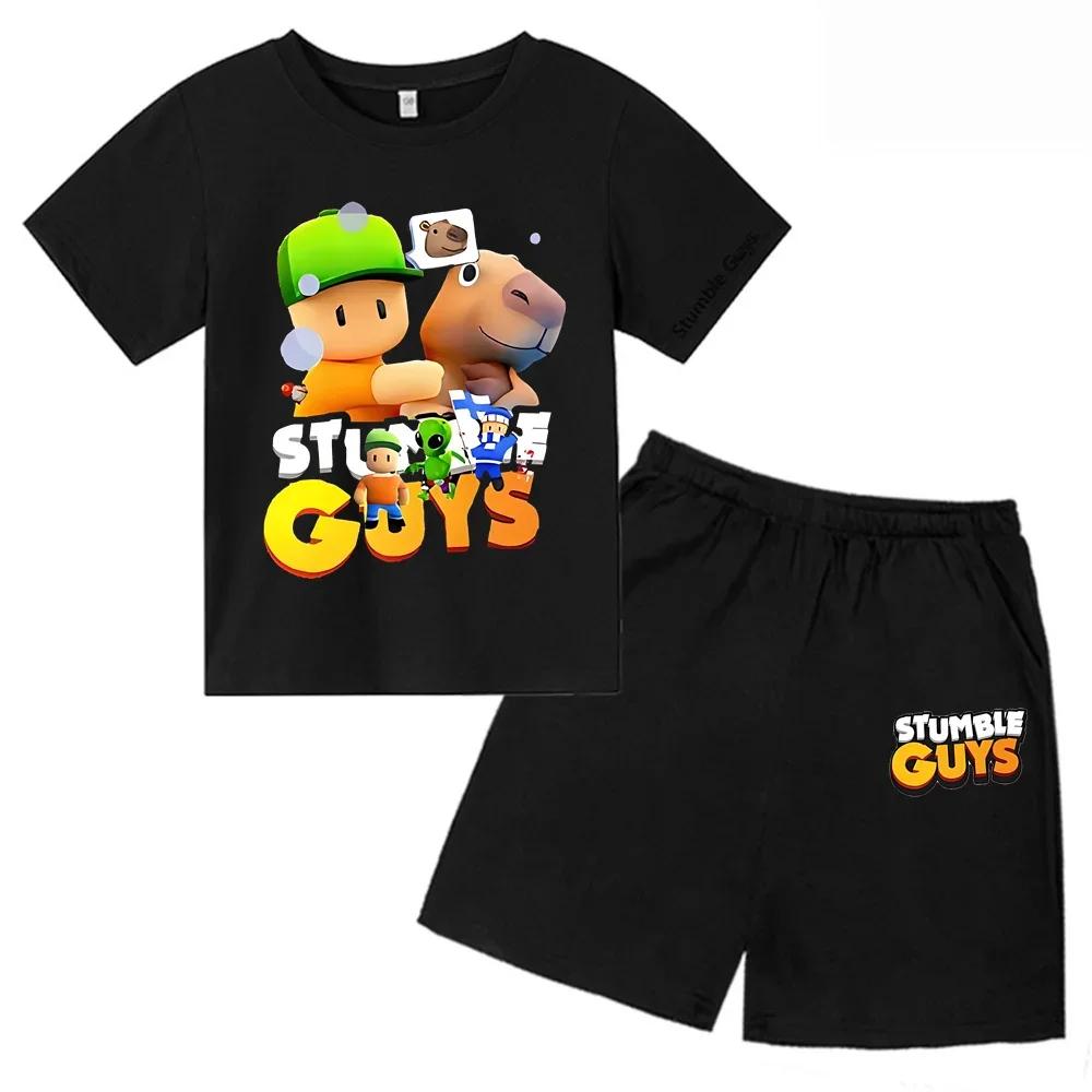 2025 Новый набор футболок Stumble Guys для мальчиков, мультяшная банановая повседневная одежда с коротким рукавом, одежда для детей и девочек, игровая футболка, подростковые топы Y2k