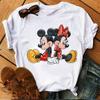 Unisex Mickey and Minnie Print T-shirt Casual Round Neck Short Sleeves T Shirt Summer Casual Clothing Top Black Tee