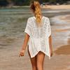 New Summer Beach Skirt for Women Solid Color Sexy Knitted Hollow Beach Bikini Swimsuit Women's Dress