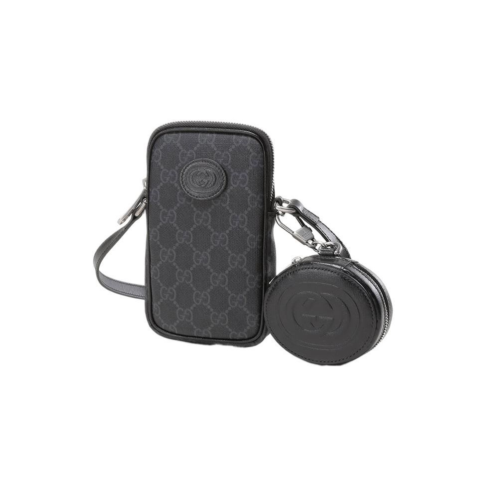 Gucci Мини-сумка через плечо из канвы GG и кожи с кошельком, черная, для повседневного ношения, путешествий, покупок 700959-92TCF-1000