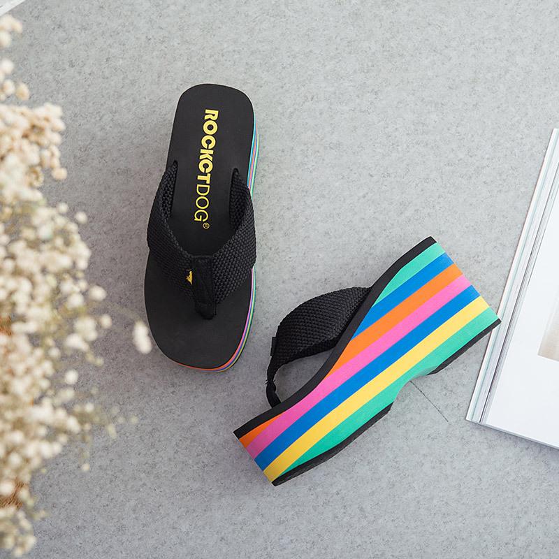 Модные новые летние женские тапочки Радужные танкетки Пляжные шлепанцы Женские уличные 10 см Высокий каблук Платформа Тапочки Fashaion Шлепанцы Обувь