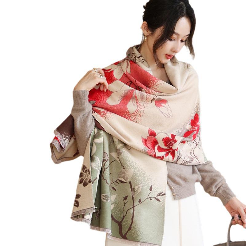 Женская высококачественная шаль двойного назначения 2024 года: Стильное офисное одеяло и шарф из искусственного кашемира