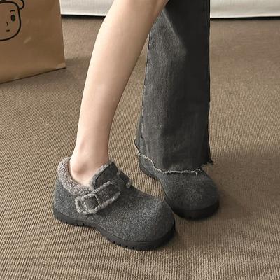 Ретро толстоподошвенные шерстяные бархатные теплые туфли Boken хлопковые туфли 2024 зима новые универсальные корейская версия пряжка туфли Мао Мао