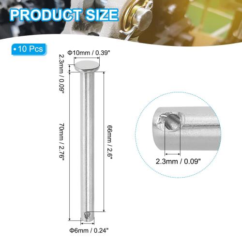 PATIKIL Clevis Pins, 10pcs, 6mm X 70mm, Single Hole, 304 Stainless Steel, Flat Head Pins for Machines, Furniture, and Lawn Mowers, Silver