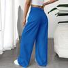 Женские эластичные брюки с высокой талией, повседневные активные брюки с широкими штанинами и длинными брюками, брюки с карманами