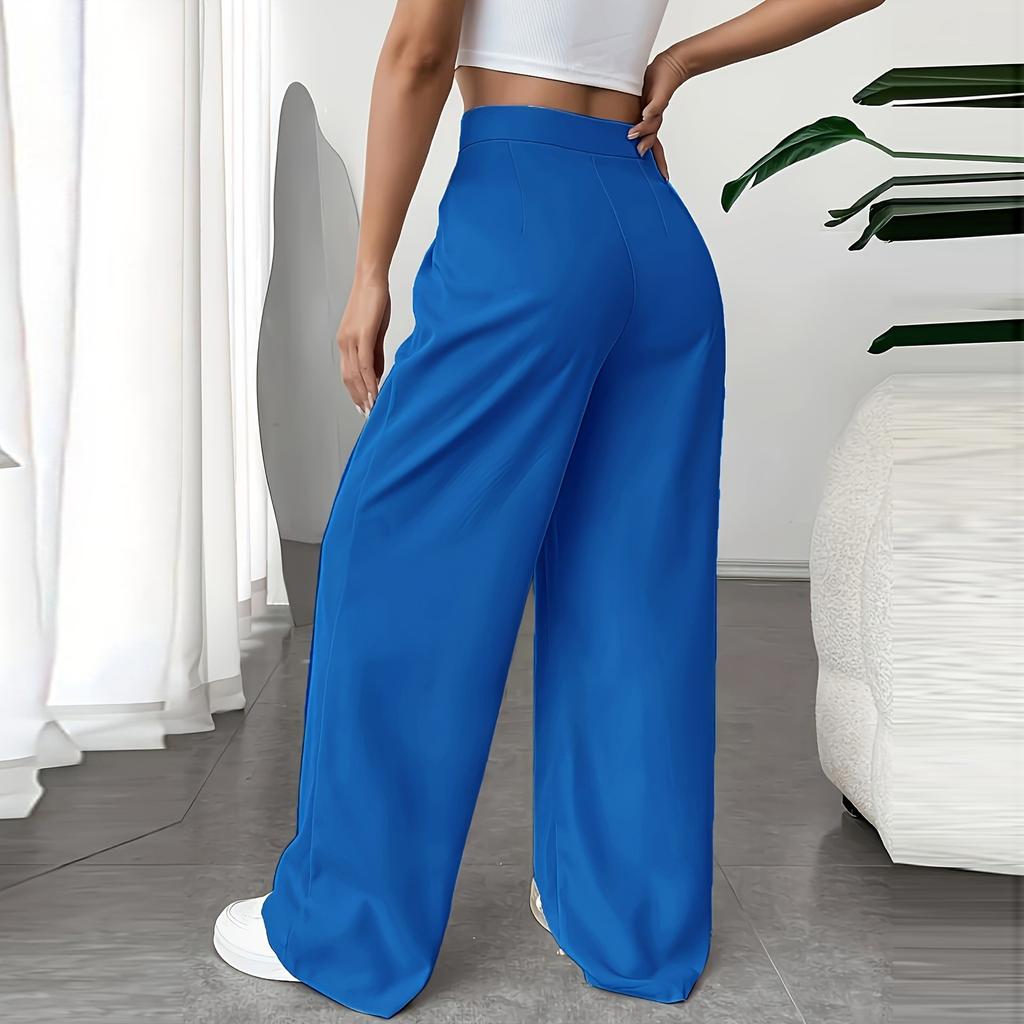 Женские эластичные брюки с высокой талией, повседневные активные брюки с широкими штанинами и длинными брюками, брюки с карманами