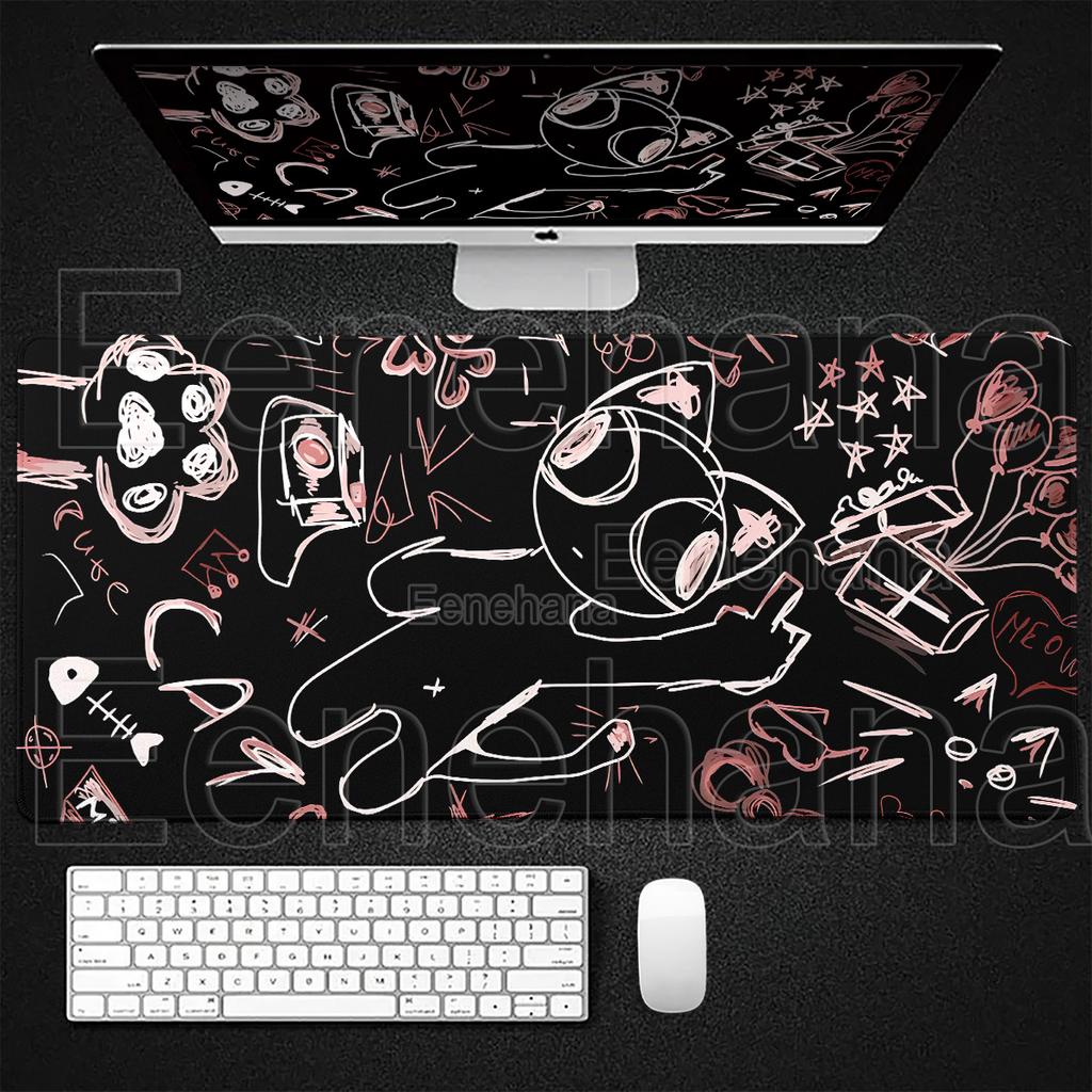 Graffiti Style Black Cat Cute Mouse Pad Large Kawaii Desk Mats Computer PC Gamer XXL Non-slip Keyboard Office Gaming Accessories
