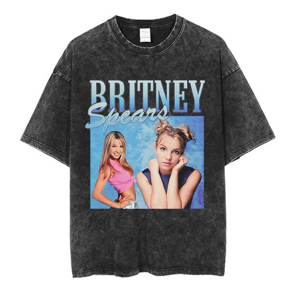 Britney Spears Album Cover Graphic Washed T Shirt Men's Women Fashion Casual Short Sleeve T-shirt Vintage Oversized T-shirts