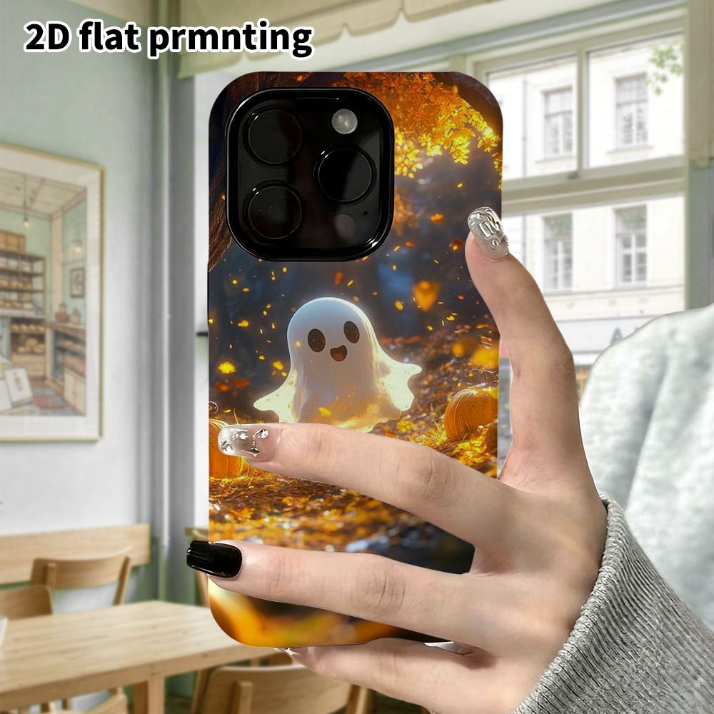 Phone Case: 2D flat design suitable for iPhone 18, 17, 16, 15, 14, 13 Pro film protective case, couple style, surprised ghost, Christmas and Halloween