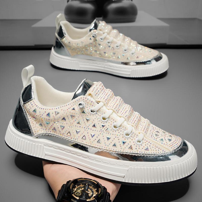Мужская обувь класса люкс с одним педальным приводом, прямая трансляция, полностью усыпанная бриллиантами, красочная спортивная и повседневная обувь, молодежная панковская глянцевая обувь на платформе с горячими бриллиантами