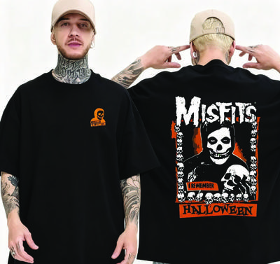 Футболка Misfits Череп на Хэллоуин Мужская Летняя Двусторонняя Печать Цветов Модная Повседневная Хлопковая Футболка с Круглым Вырезом