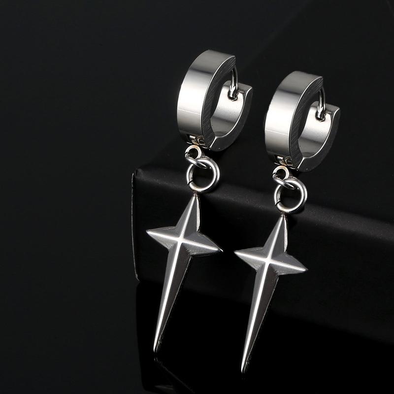 Простые серьги-звезды в форме креста, серебряные, черные, из нержавеющей стали, серьги-подвески для женщин и мужчин, ювелирные изделия в подарок