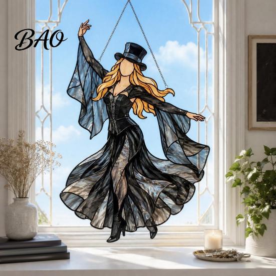 Lightweight Acrylic Sun Catcher Dancing Lady Catcher, Hanging Ornament, Bohemian Gothic Woman Window Spinner, Gift for Mom Grandma Wife Dance Wall