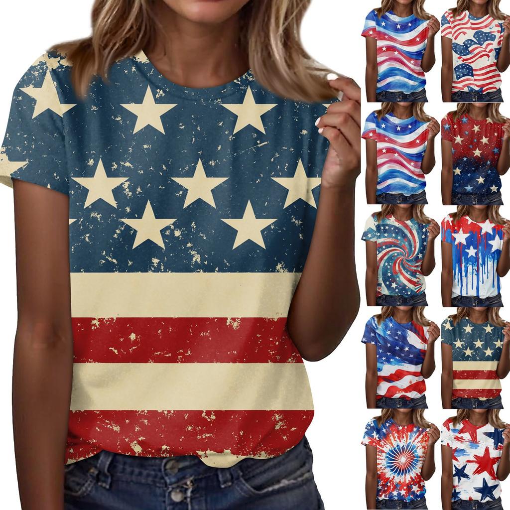 Women's Fashion Casual Printed Round Neck Short Sleeved T-Shirt Top T-Shirt Top Top