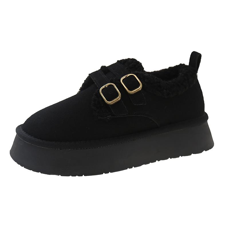 Модные зимние женские сноубутсы с круглым носком, двойной пряжкой, горячая распродажа 2024, на толстой подошве, теплый плюш, средний каблук, водонепроницаемые, повседневные женские туфли