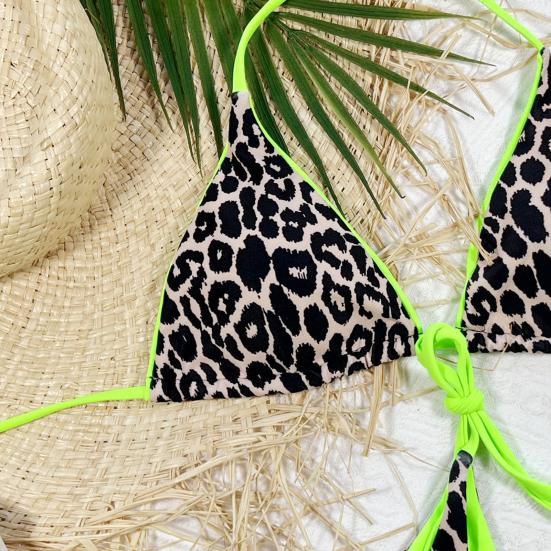 2 шт./компл. женский комплект бикини с леопардовым вырезом и спагетти с принтом, ремень на шнуровке с мягкой подкладкой
