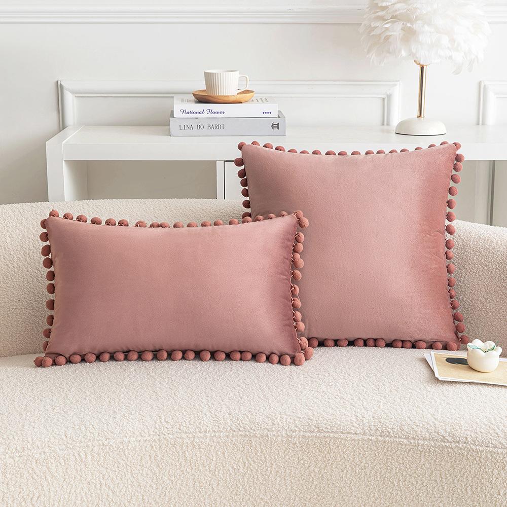 Белый Помпон Наволочка Декоративная Однотонный Вельвет 30x50см 45x45см 50x50см Бохо Декоративные Наволочки Чехол для Подушки Cuscini Divano