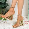 Fashion Transparent Flip-flops, Women's One-shoulder, 2025 New Summer Open-toe High Heels, Crystal Irregular-shaped Heel Slippers