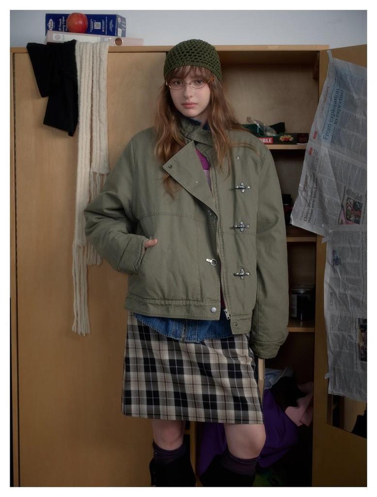 Trendy Unisex Retro Washed Metal Bit Workwear Jacket - Winter Stand Collar Cotton Coat