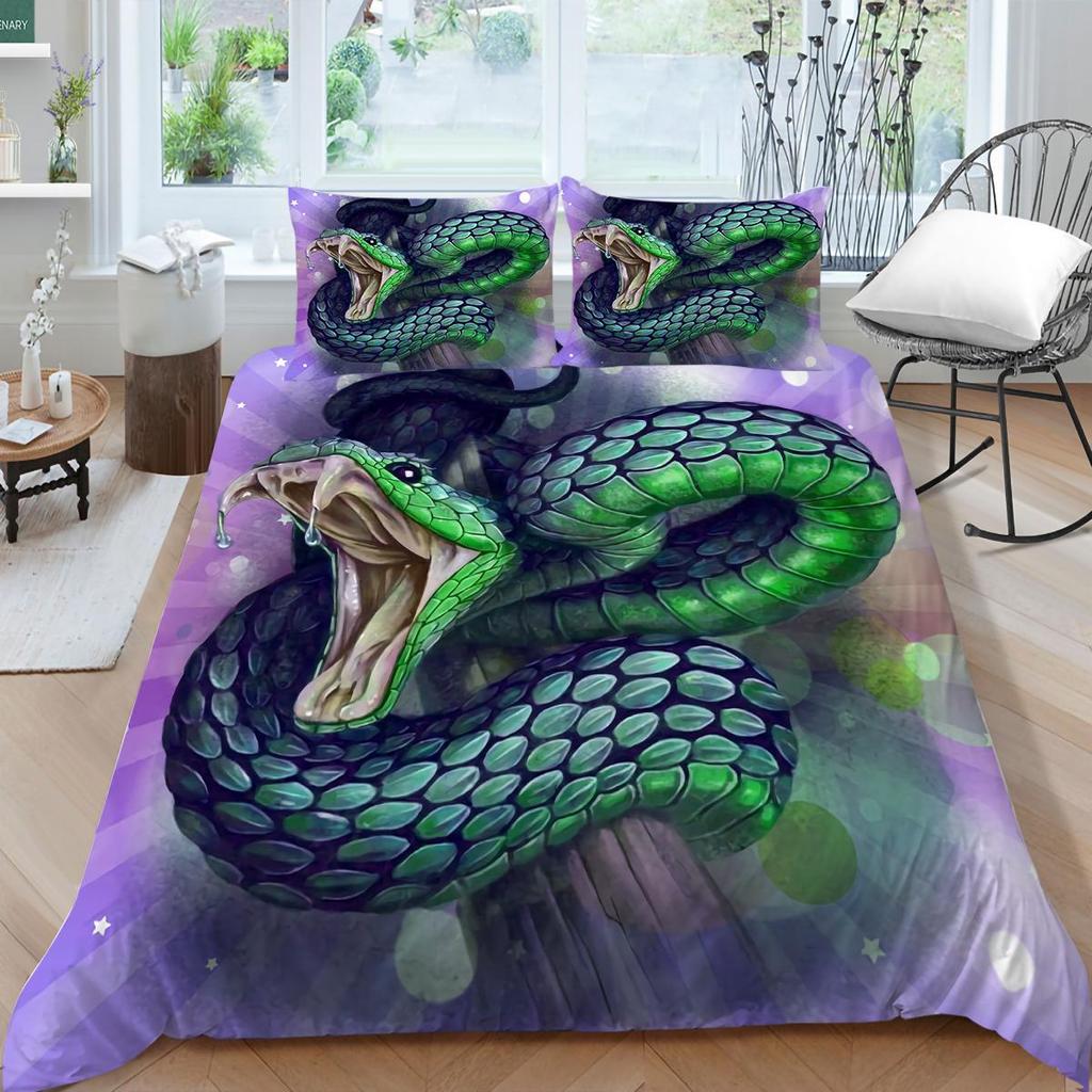 Комплект постельного белья с 3 принтами питона, пододеяльник со змеиным тематическим фоном, наволочка, украшение для постельного белья 2/3 спальни