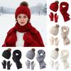 3Pcs/Set Women Winter Hat Scarf Gloves Set Plush Ball Decor Twist Texture Knitting Hat Long Scarf Warm Gloves Set