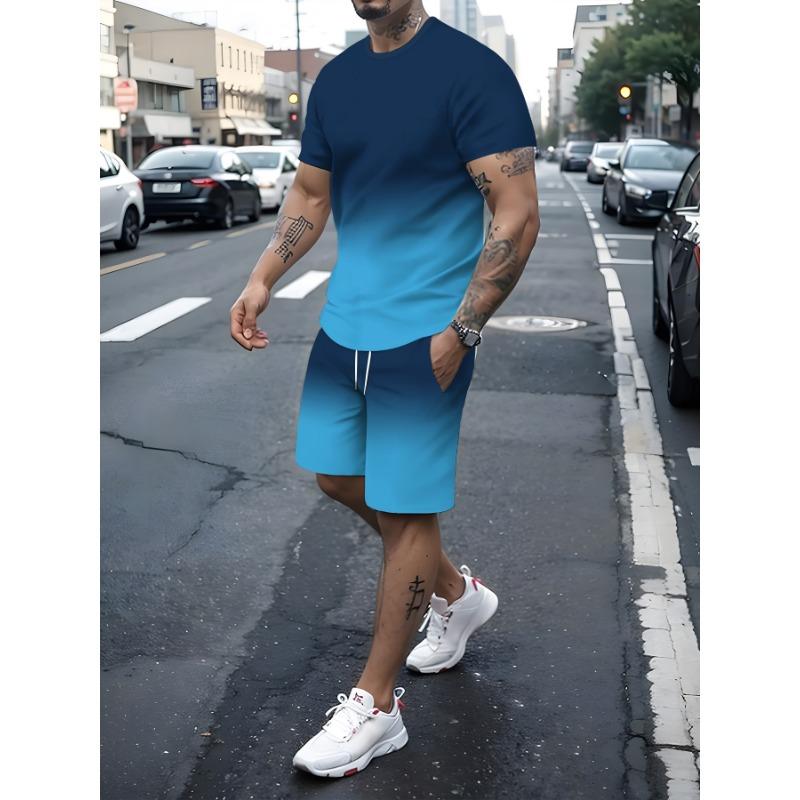 Новый мужской спортивный костюм с 3D-печатью, фитнес-комплект, беговой костюм, повседневный комплект из футболки и шорт, дышащая спортивная одежда для бега, полосатый костюм