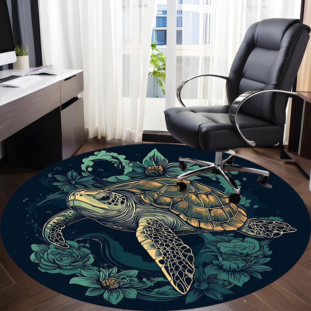 1pc Sea Turtle Print Chair Carpet for Office, Non-slip, Soft and Durable Leisure Rug, Perfect for Office, Living Room yy251103115