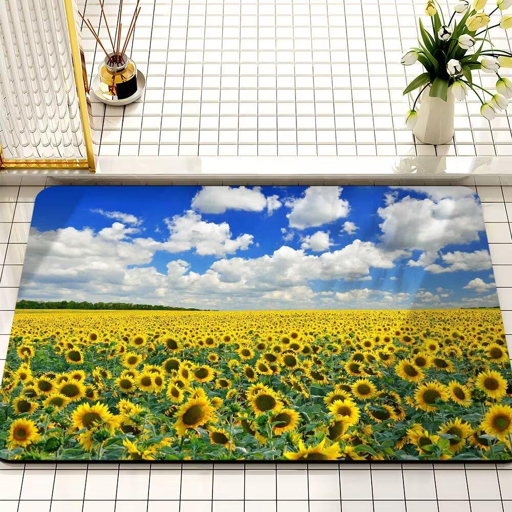 Small Fresh Sunflower Diatom Mud Mat Absorbent Dirty Bathroom Non-slip Mat Toilet Toilet Quick Drying Door Mat