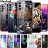 Для Samsung A14 A34 A54 5G Закаленное Стекло Чехол Цветы Задняя Крышка Жесткий Чехол для Samsung Galaxy A54 A34 A14 Funda Тигр Новый Coque