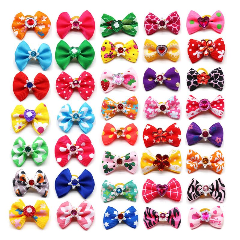 10pcs Flower Dog Hair Bow Red Style Valentine's Day Decorate Dog Bowknot with Rubber Bands for Small Dog Puppy Accessories