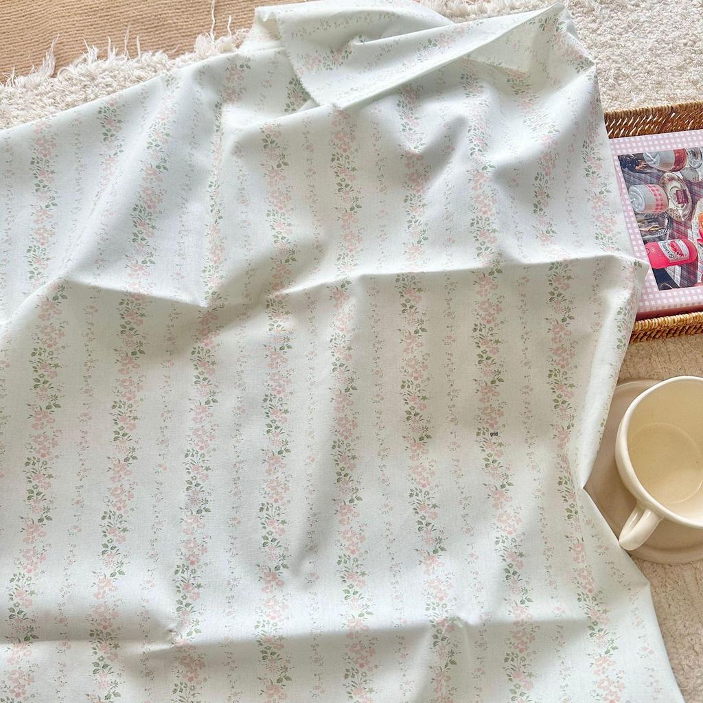 Хлопковая ткань 40-х годов с цифровой печатью, в корейском стиле, с цветочным принтом и полоской, для женской, детской, семейной и домашней одежды