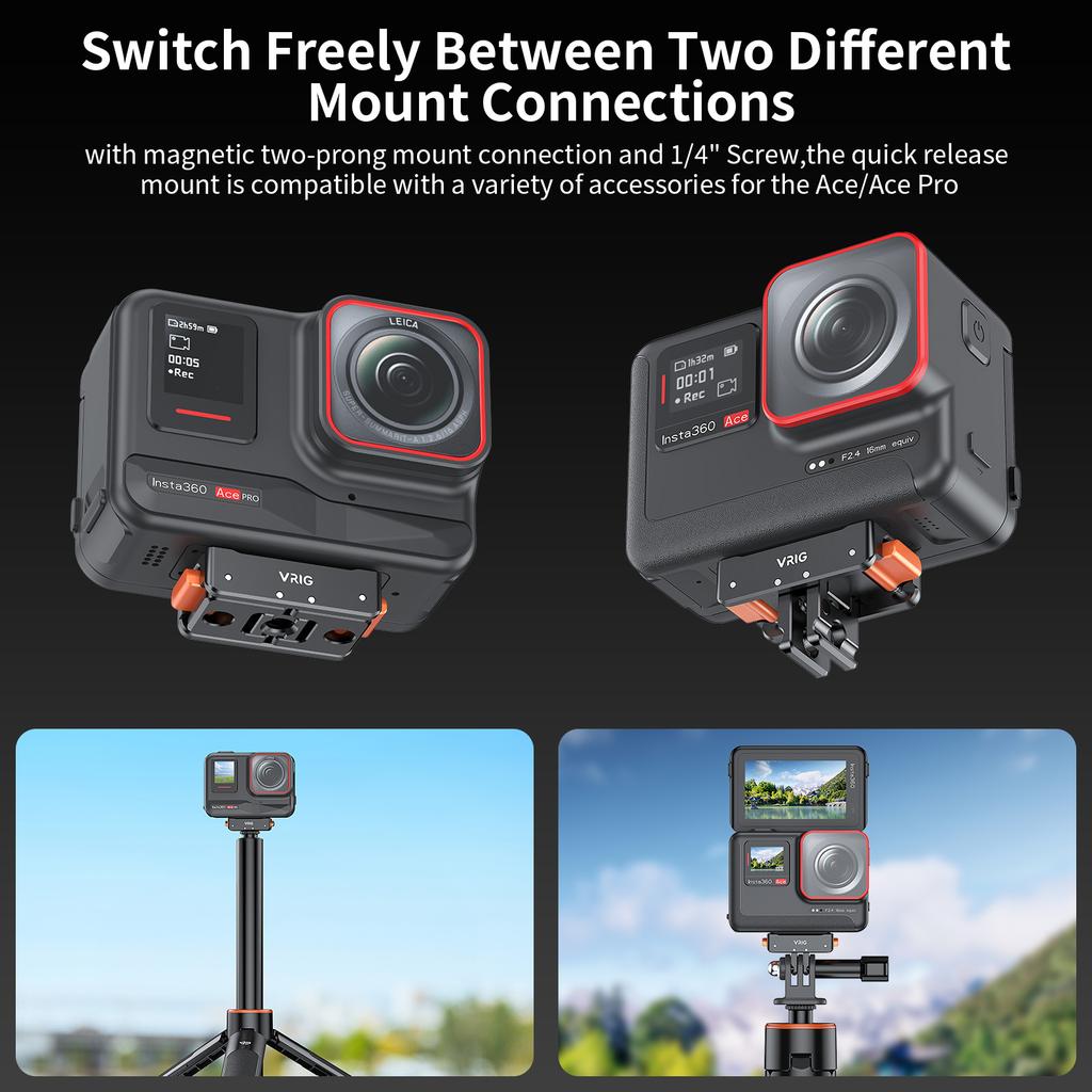 Для экшн-камеры Insta 360 Ace / Ace Pro / Ace Pro 2, алюминиевое крепление быстрого выпуска, магнитный адаптер, аксессуары для крепления