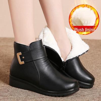 Зимние короткие бархатные сапоги для мам 2024 года на плоской подошве для женщин среднего возраста, теплые зимние сапоги для пожилых женщин.