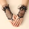 Gothic Short Black Gloves Female Harajuku Lace Bridal Wedding Halloween Lolita Dress Net Gauze Bow Hand Sleeve Fishnet Gloves