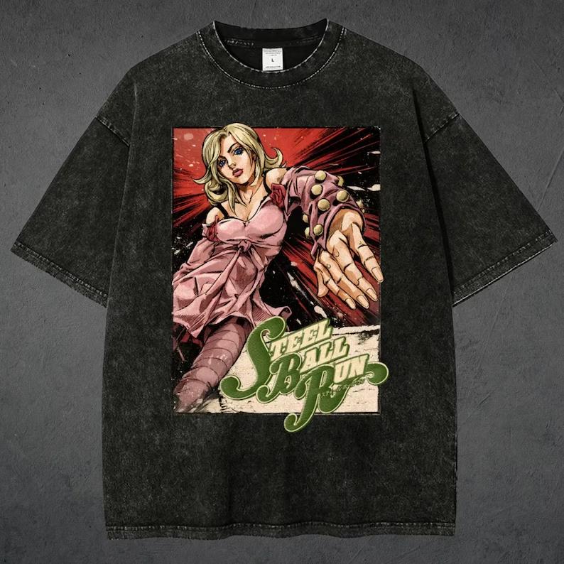 Горячая Аниме JoJo's Bizarre Adventure Стальная Люси Принт Футболка Мужчины Женщины Одежда Хлопковая Футболка Ретро Стиранная Футболка Манга Топы