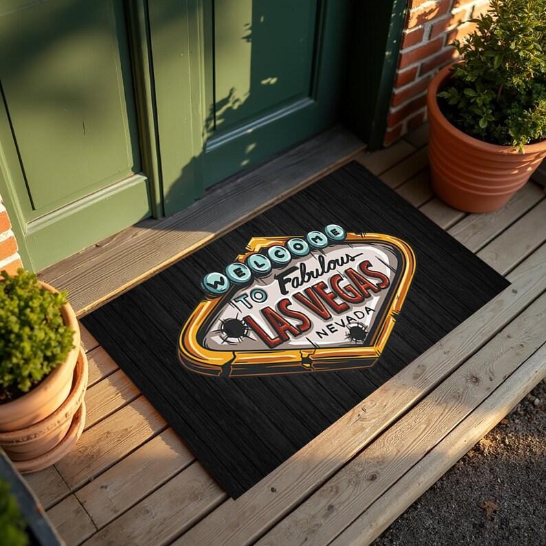 Добро пожаловать Придверный коврик Ковер Ковер Неоновая вывеска Лас-Вегас Деревянная текстура Домашний декор для прихожей Патио Коврик для приветствия Домашний напольный коврик