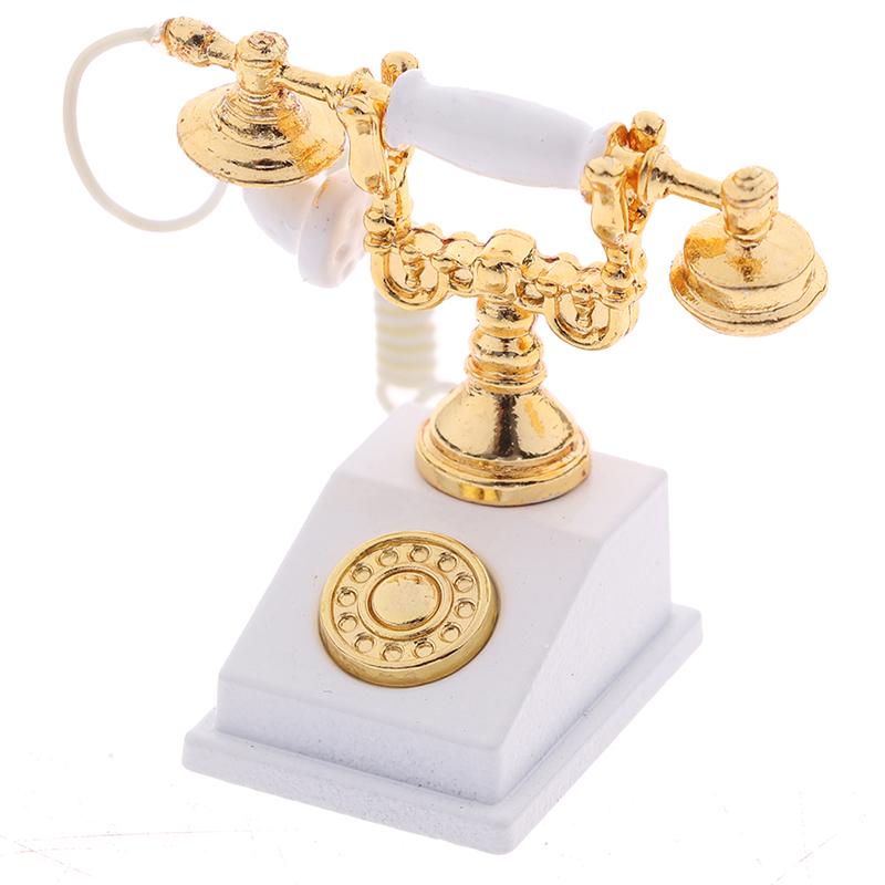1Pc 1:12 Dollhouse Miniature Phone Model Retro Rotary Telephone for Doll Decor Children's toys and family utensils
