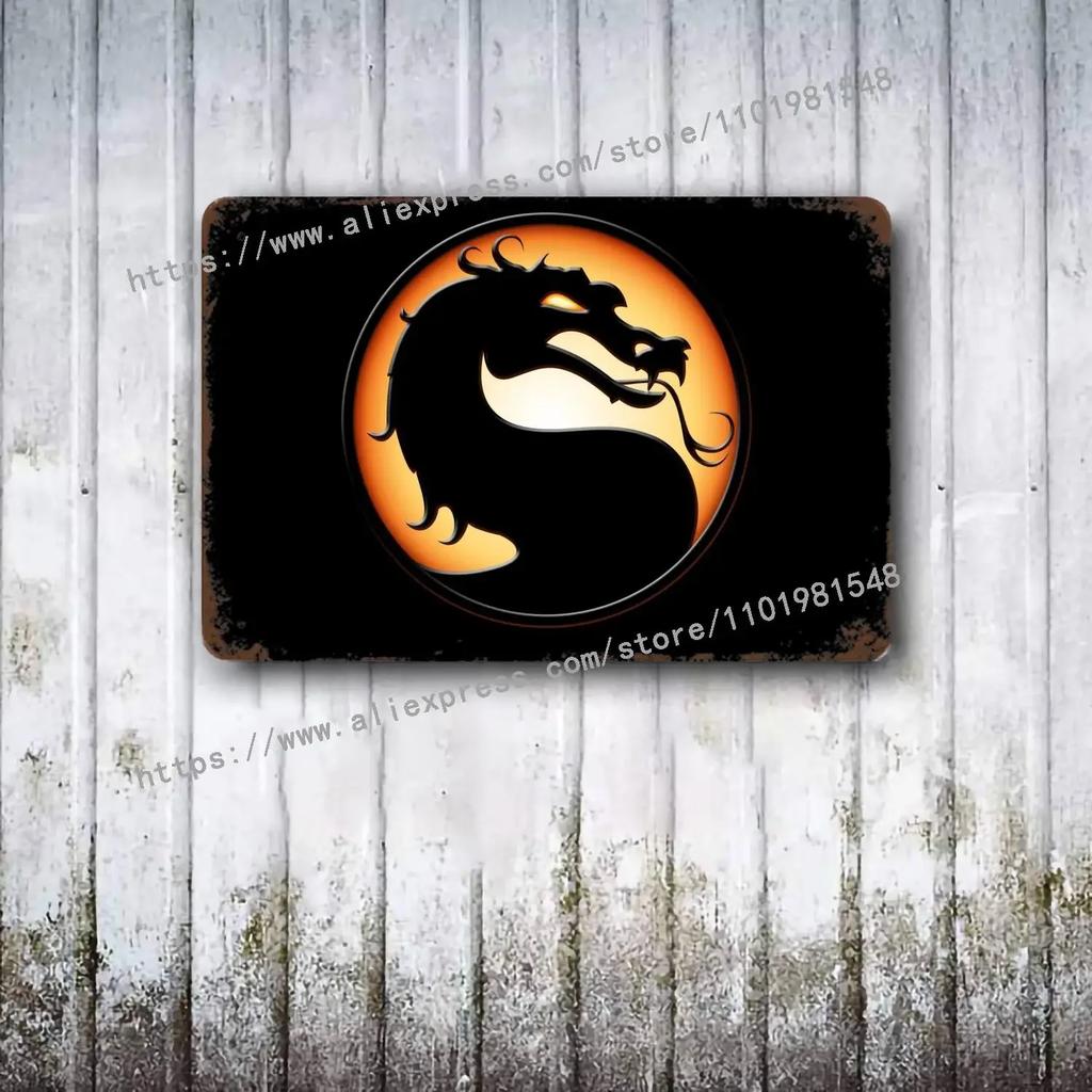 Mortal Kombat Знаковый HD Постер Постер Винтажная Жестяная Табличка Металлическая Табличка Декоративная Табличка для Паба Бара Мужской Пещеры Клуба Настенное Украшение