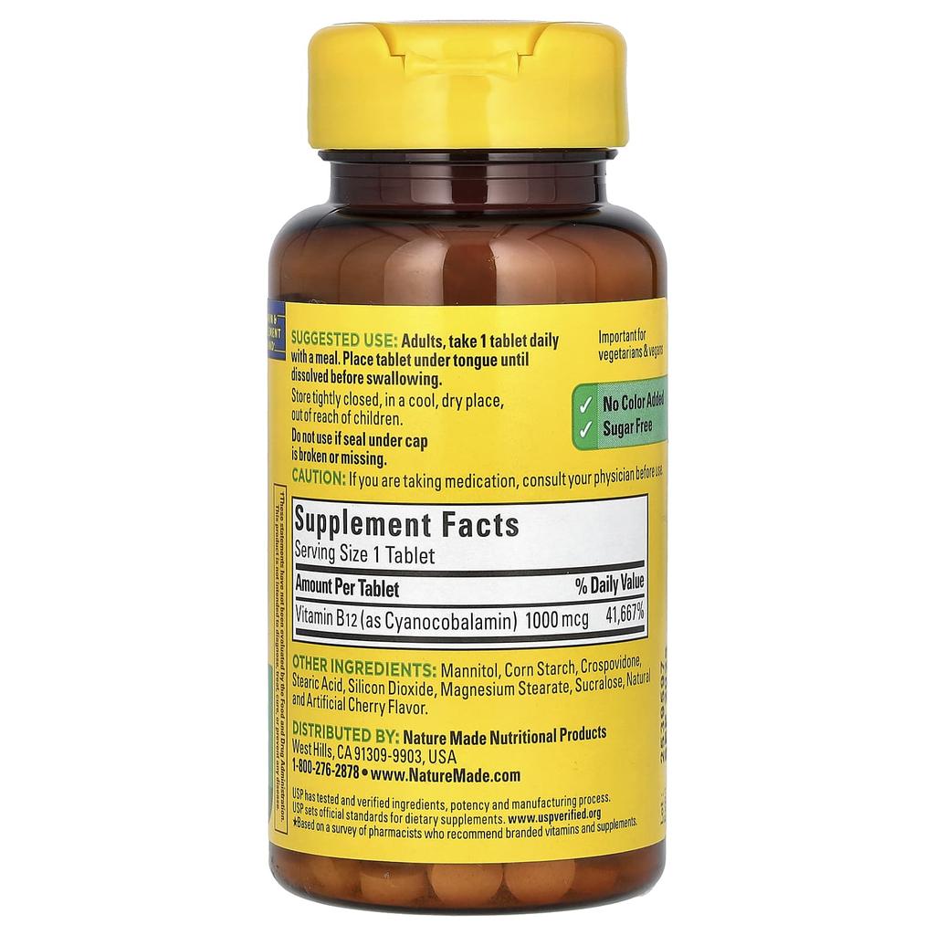 B-12 Sublingual, Cherry, 1,000Mcg, 50 Tablets