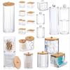 Acrylic Makeup Organizer Cotton Pad Storage Box For Cotton Swabs Rod Cosmetics Jewelry Organizer with Bamboo Lid Repacking Boxes