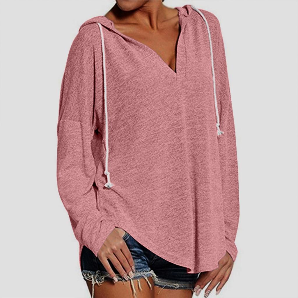 Женский модный легкий однотонный топ с длинными рукавами и капюшоном на шнурке