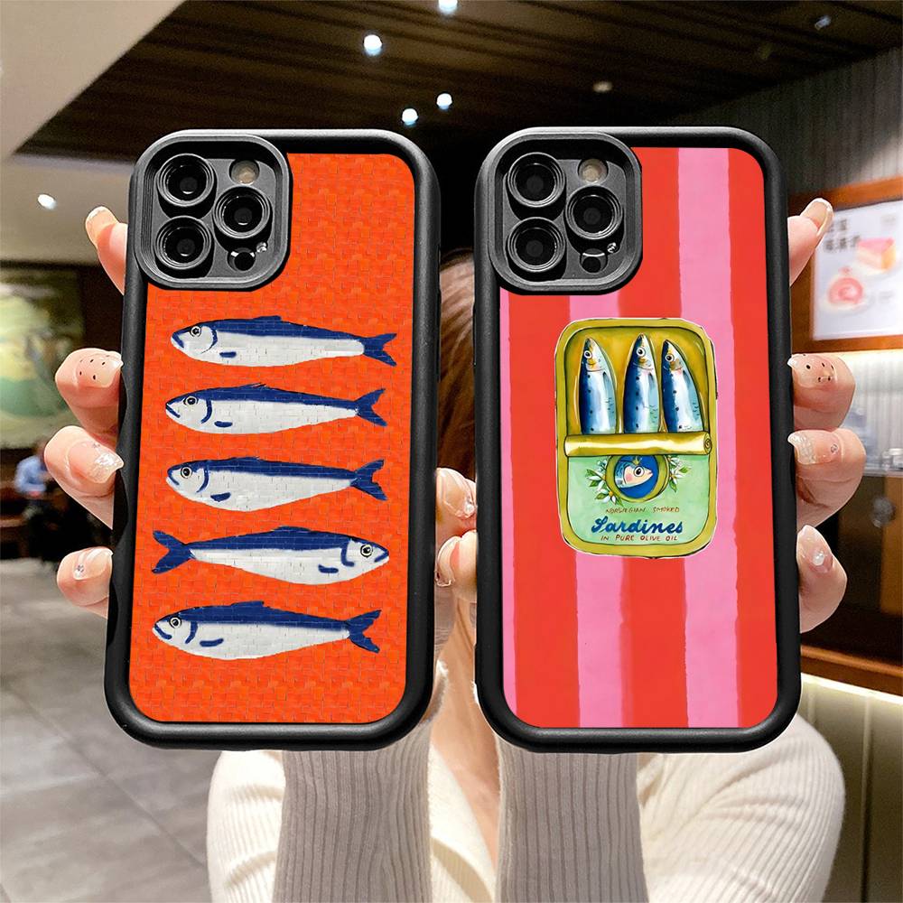 Чехол для телефона с сардинами для iPhone 13 Чехол для iPhone 11 15 17 12 14 16 Pro Max 16e Ударопрочный силиконовый чехол Мягкий